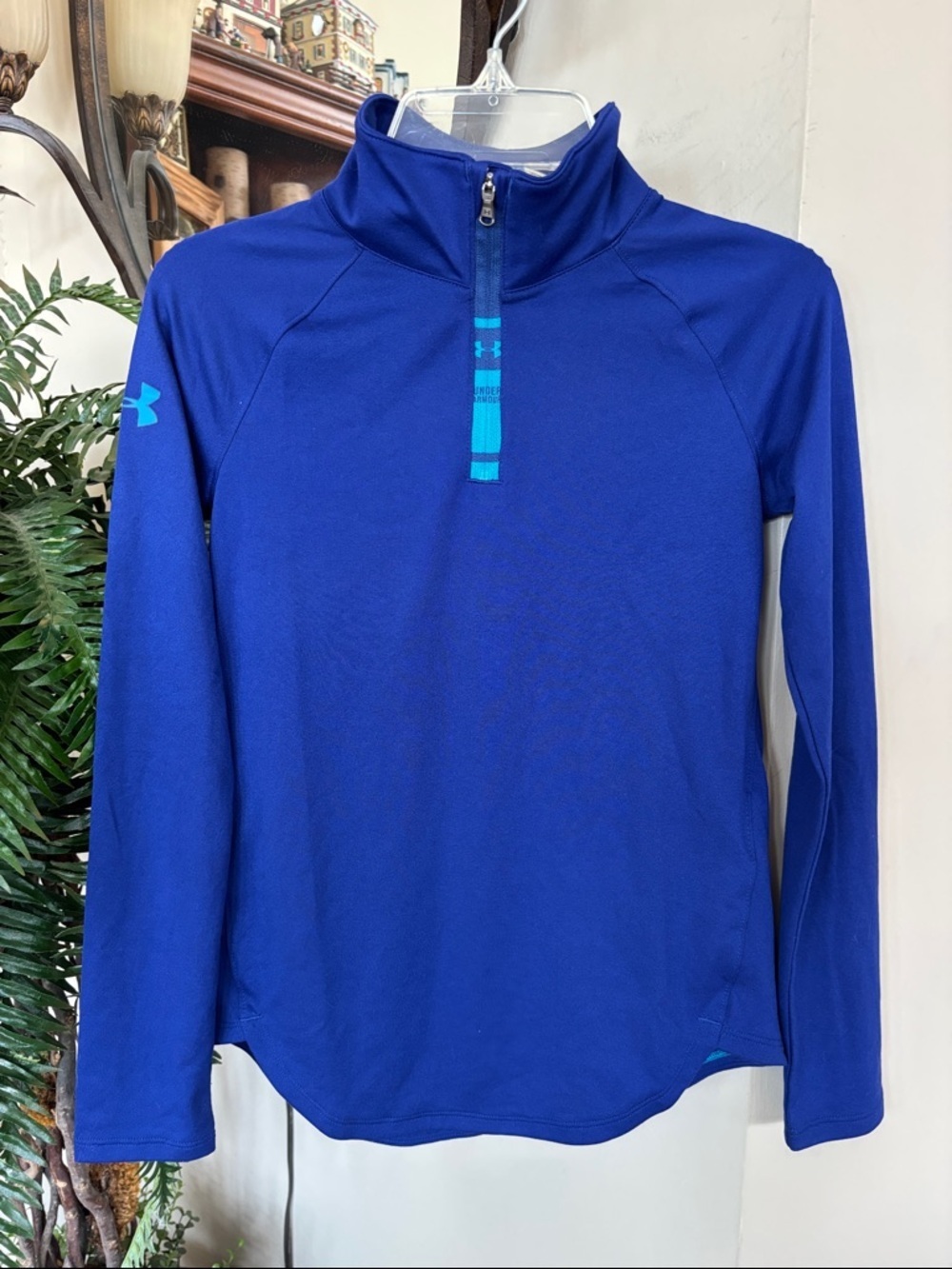 Under Armour Girls Royal Blue Quarter Zip Pullover Long Sleeve Fitted Heatgear